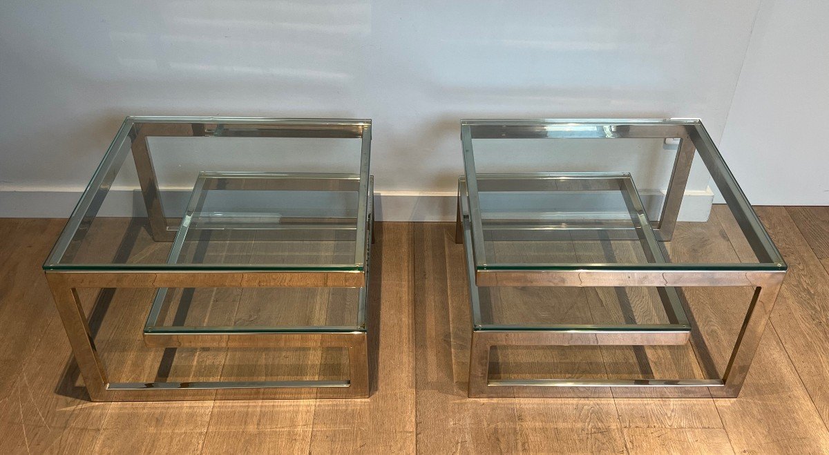Pair Of Design Chrome Side Tables. French Work. Circa 1970-photo-8