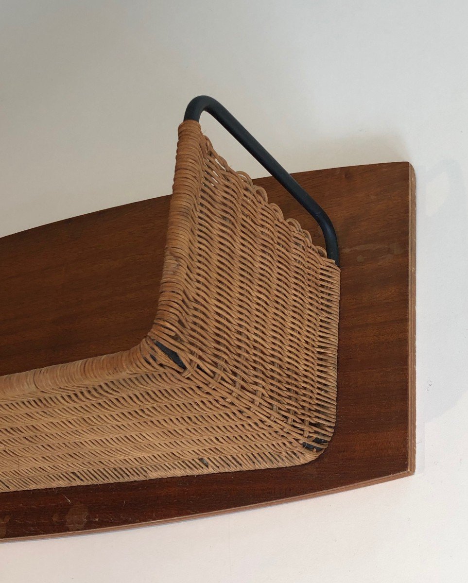 Wood, Rattan And Lacquered Metal Shelves Unit. French Work Signed By Raymond Glemeau. Circa 1970-photo-2