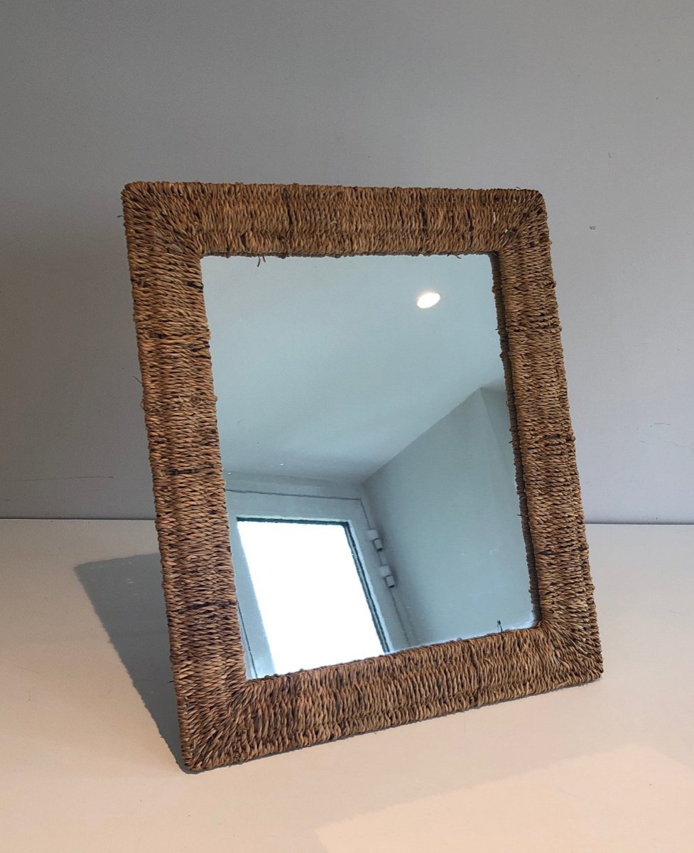 Wall Or Standing Rope Mirror. French Work In The Style Of Audoux Minet. Around 1970-photo-2