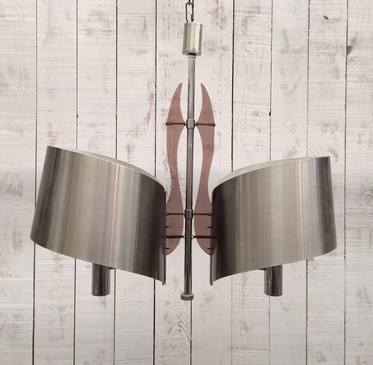 Charles House. Chandelier Brushed Metal And Chrome. Around 1970