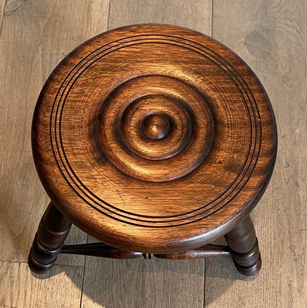 Pair Of Turned Wood Stools. French Work Attributed To Charles Dudouyt. Circa 1950-photo-4