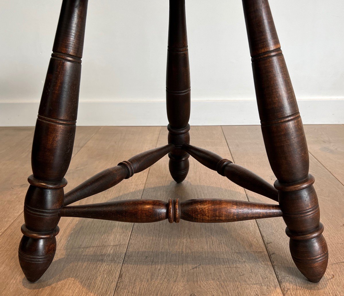 Pair Of Turned Wood Stools. French Work Attributed To Charles Dudouyt. Circa 1950-photo-2