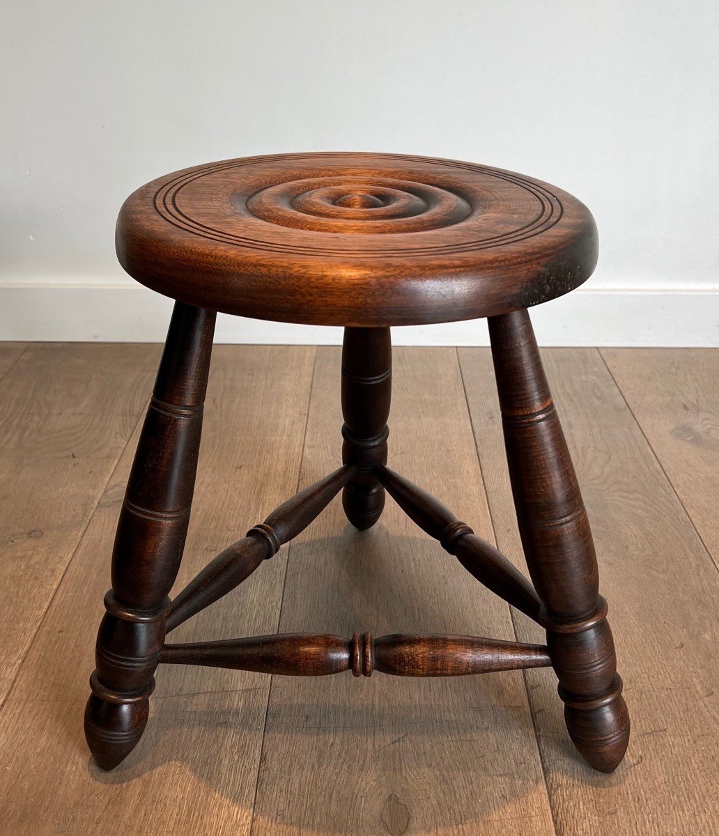Pair Of Turned Wood Stools. French Work Attributed To Charles Dudouyt. Circa 1950-photo-6