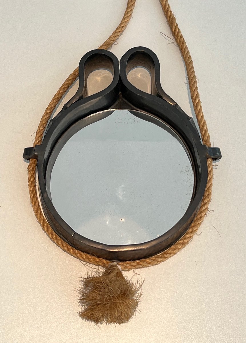 Small Ceramic And Rope Mirror. Some Cooking Fault. French Work. Circa 1970-photo-3