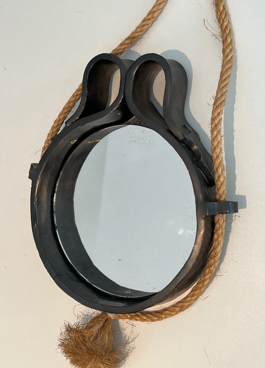 Small Ceramic And Rope Mirror. Some Cooking Fault. French Work. Circa 1970-photo-1