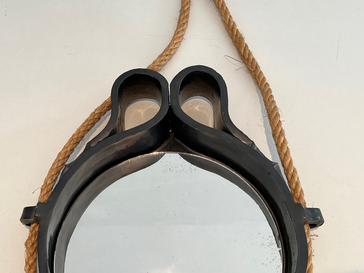 Small Ceramic And Rope Mirror. Some Cooking Fault. French Work. Circa 1970-photo-2