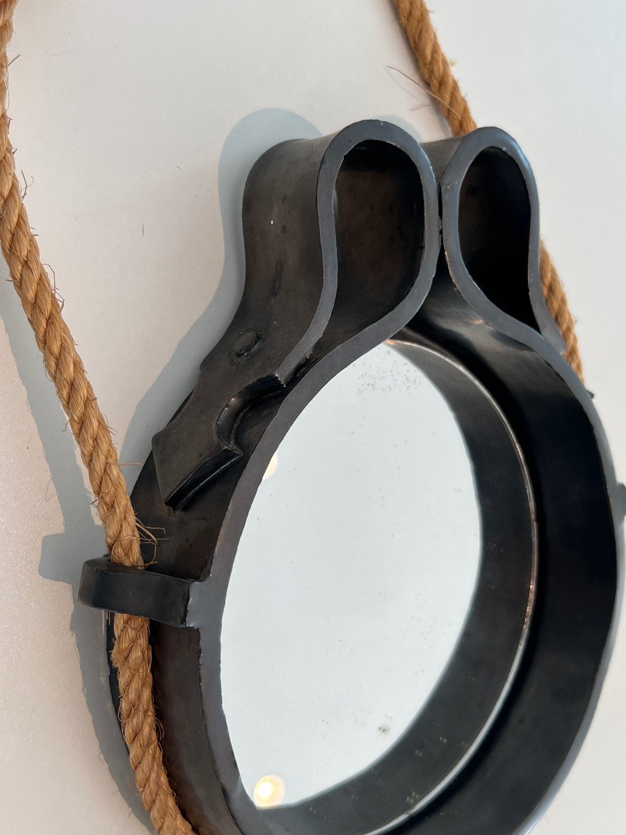 Small Ceramic And Rope Mirror. Some Cooking Fault. French Work. Circa 1970-photo-4