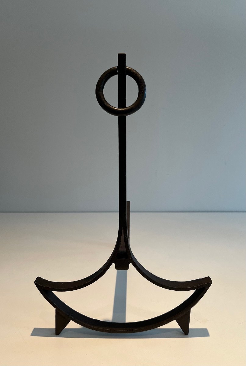 Pair Of Modernist Wrought Iron Andirons. French Work. Circa 1940-photo-3