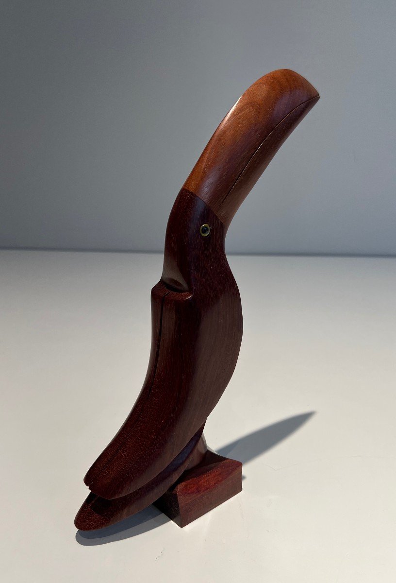 Toucan En Bois Exotique Et Yeux De Verre. Travail Français. Vers 1970-photo-7