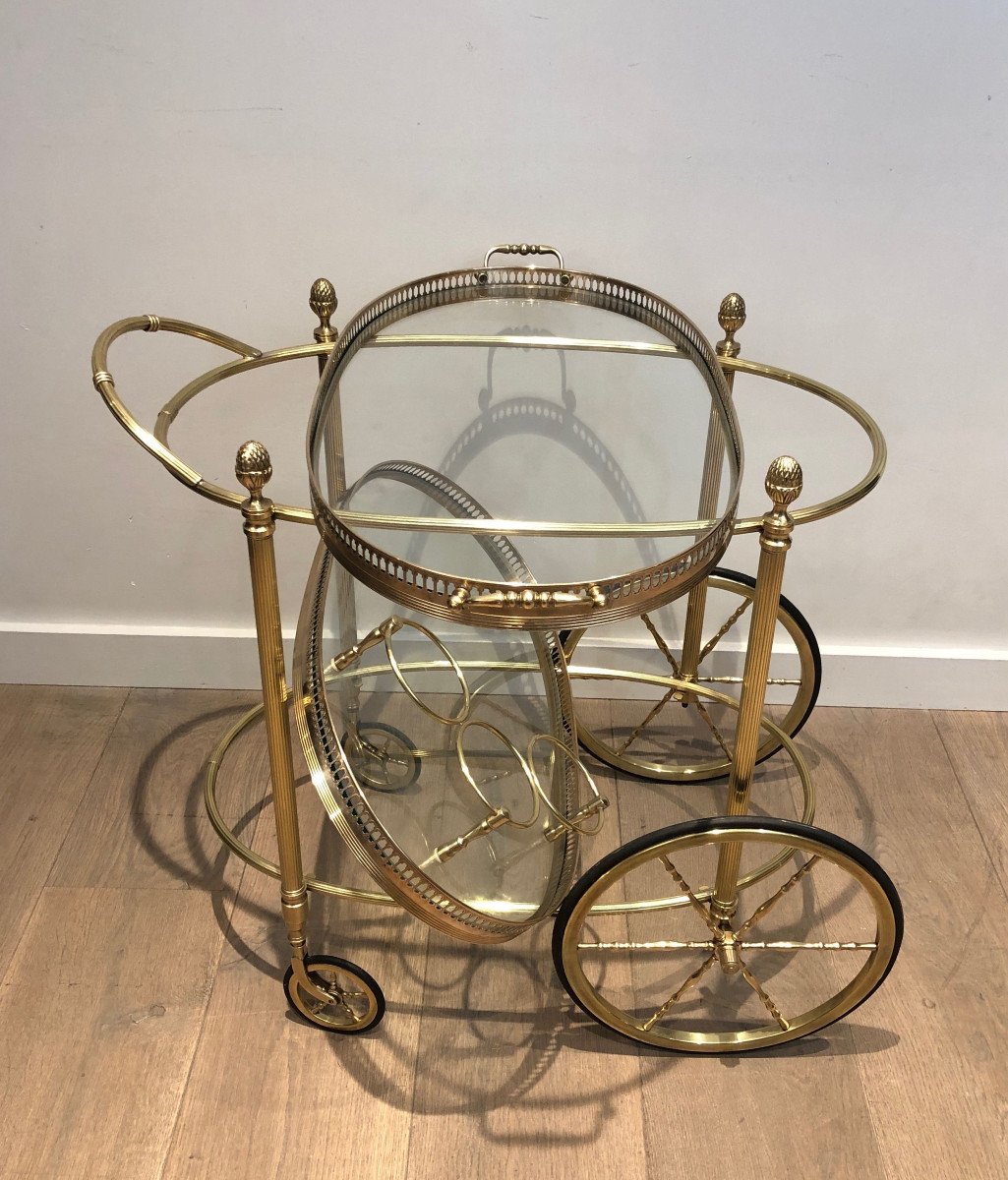 Neoclassical Style Oval Brass Drinks Trolley With Removable Trays. French Work By Maison Bagués-photo-3