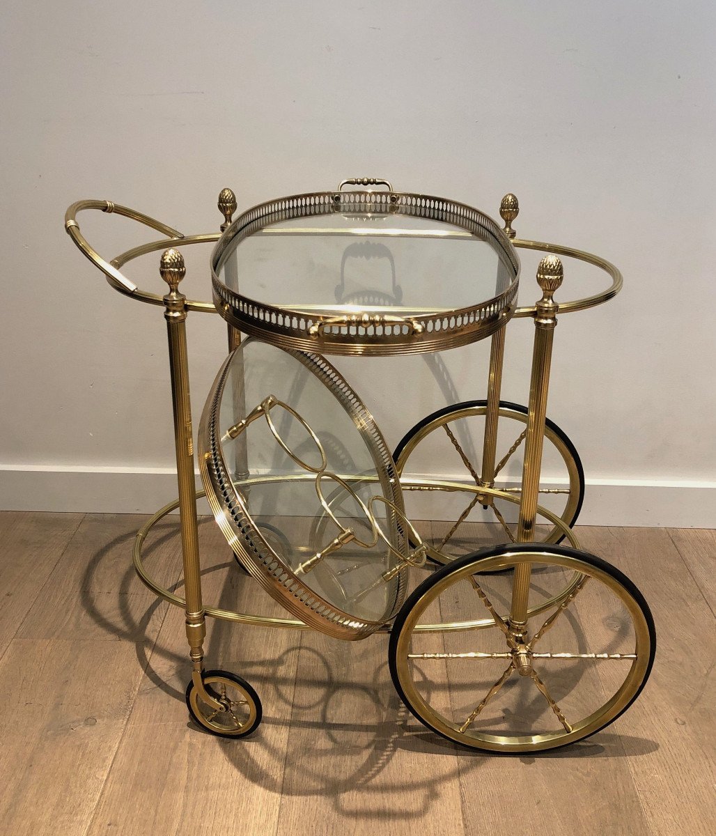 Neoclassical Style Oval Brass Drinks Trolley With Removable Trays. French Work By Maison Bagués-photo-4