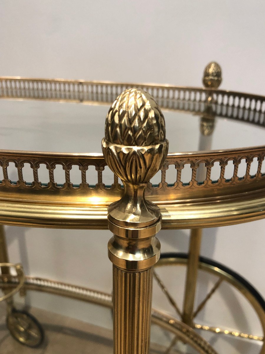 Neoclassical Style Oval Brass Drinks Trolley With Removable Trays. French Work By Maison Bagués-photo-3