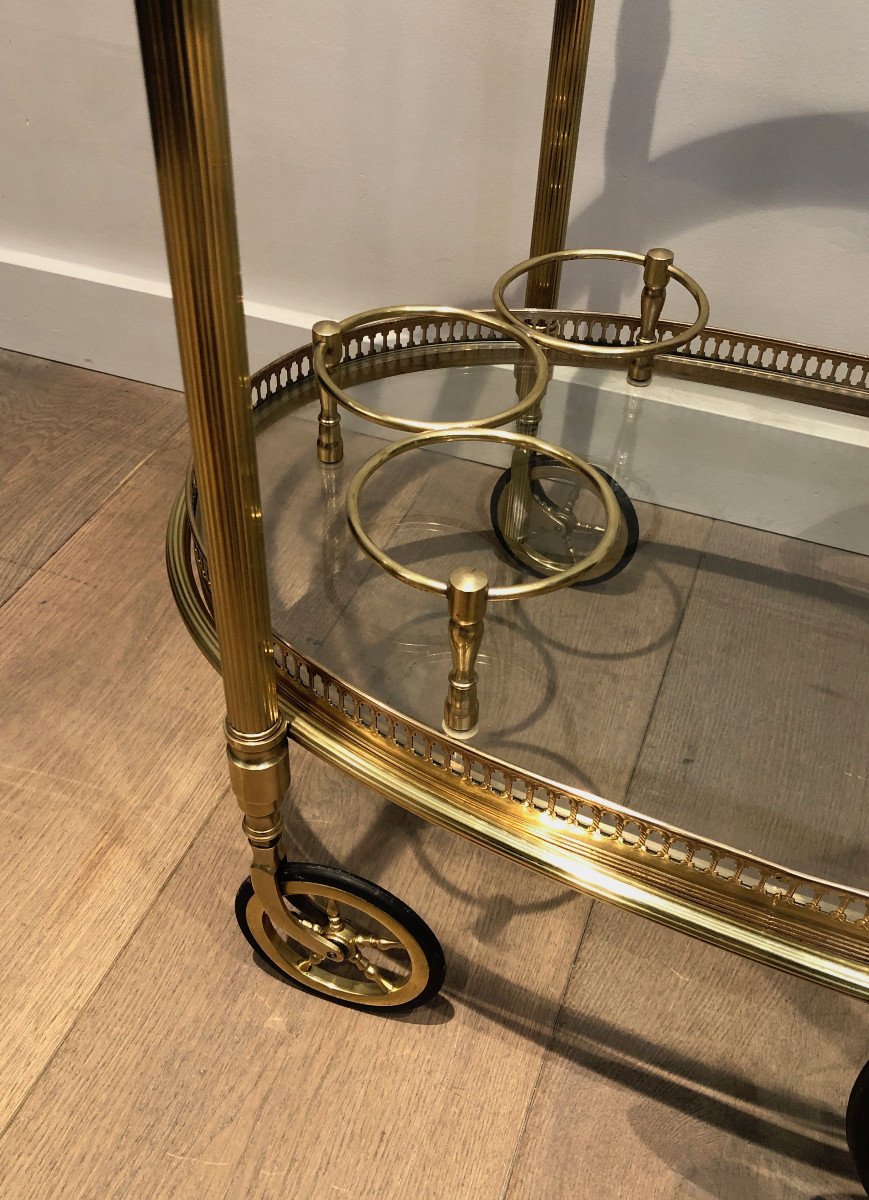 Neoclassical Style Oval Brass Drinks Trolley With Removable Trays. French Work By Maison Bagués-photo-4