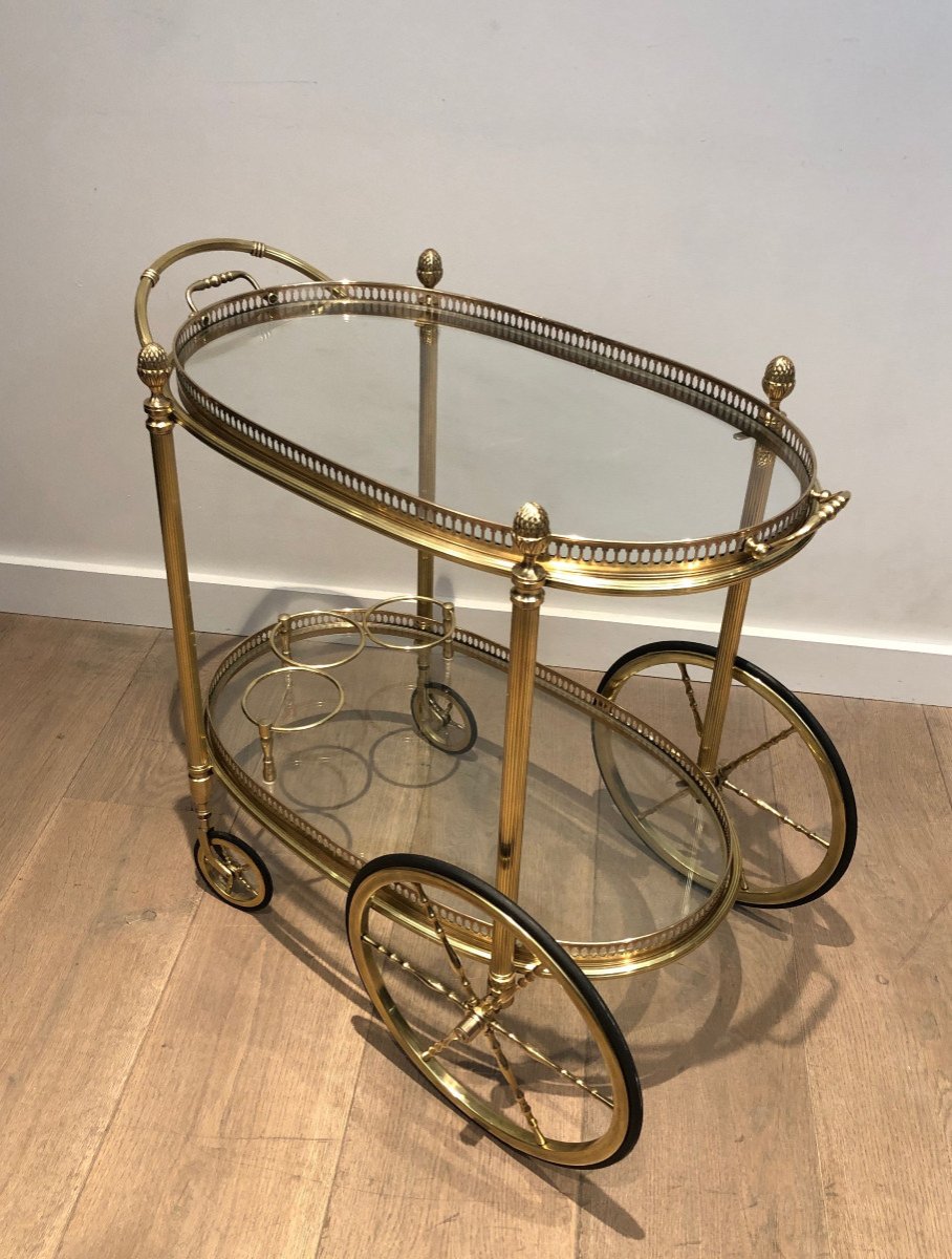 Neoclassical Style Oval Brass Drinks Trolley With Removable Trays. French Work By Maison Bagués-photo-8