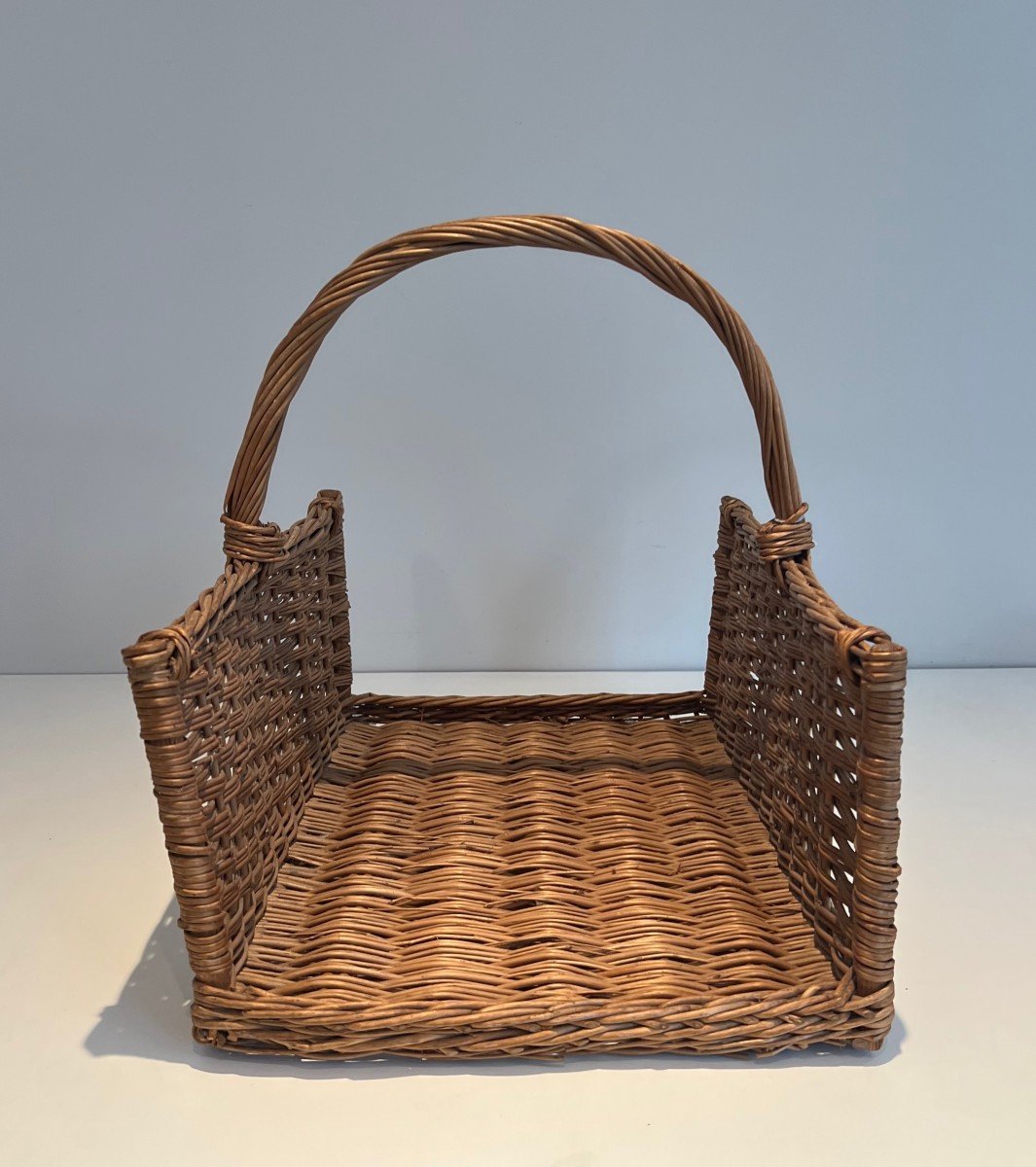 Rattan Logs Holder. French Work, Circa 1970-photo-3