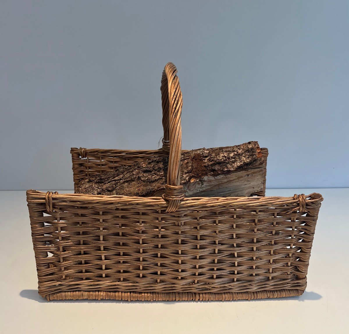 Rattan Logs Holder. French Work, Circa 1970-photo-4