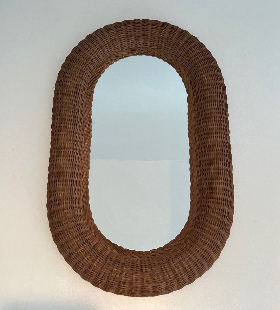 Oval Rattan Mirror. French Work. Circa 1970