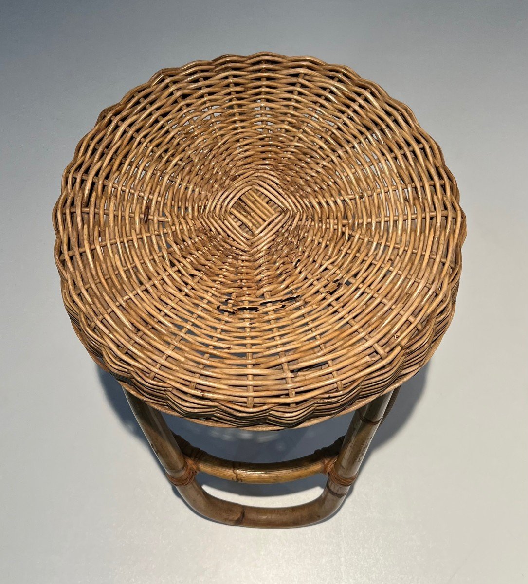 Rattan Stool. French Work. Around 1950-photo-5