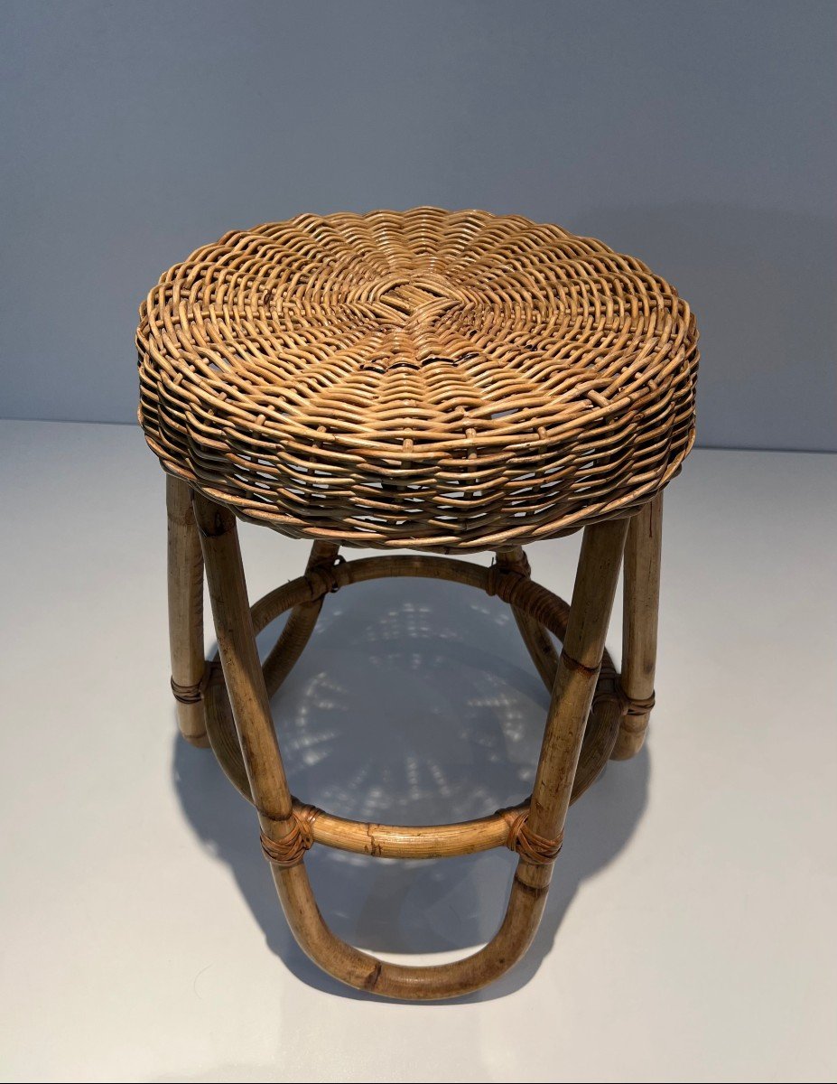 Rattan Stool. French Work. Around 1950-photo-6