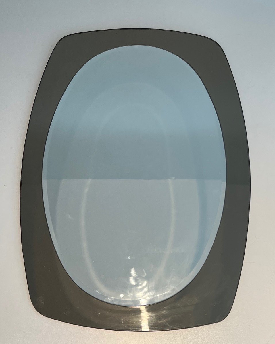 Oval Mirror Made Of Clear Mirror Surrounded By A Bronze Mirror. Italian Work By Fontana Arte