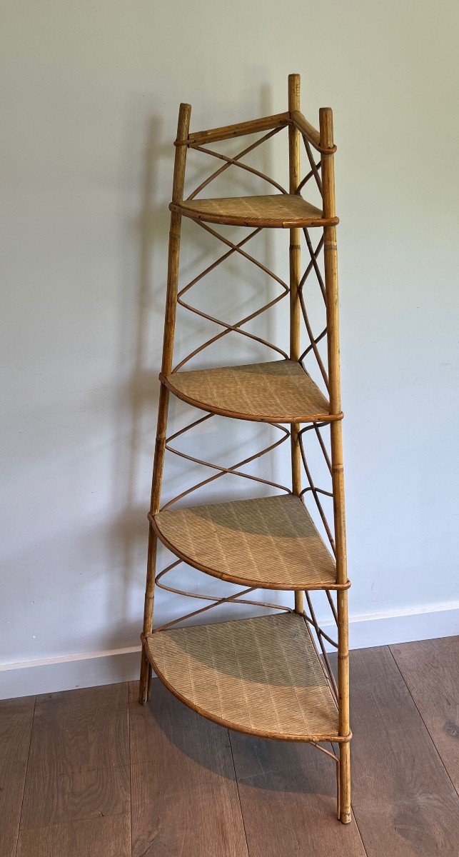 Corner Rattan Shelves Unit. French Work By Adrien Audoux Et Frida Minet. Circa 1950-photo-3