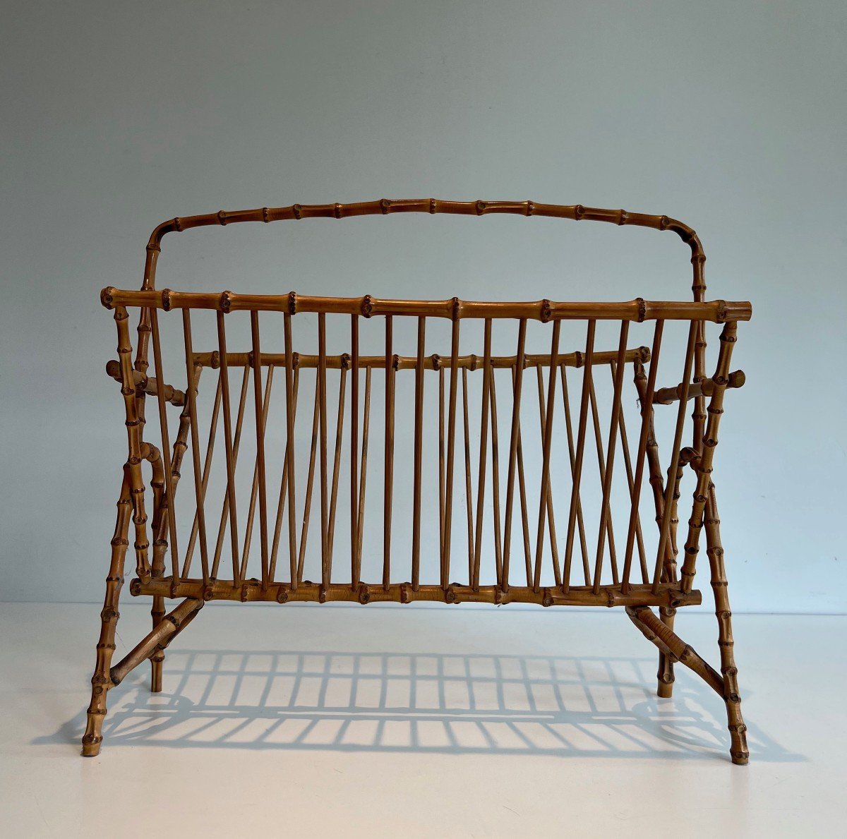 Faux-bamboo Rattan Magazine Rack. Very Fine Work. French Work. Circa 1950-photo-3