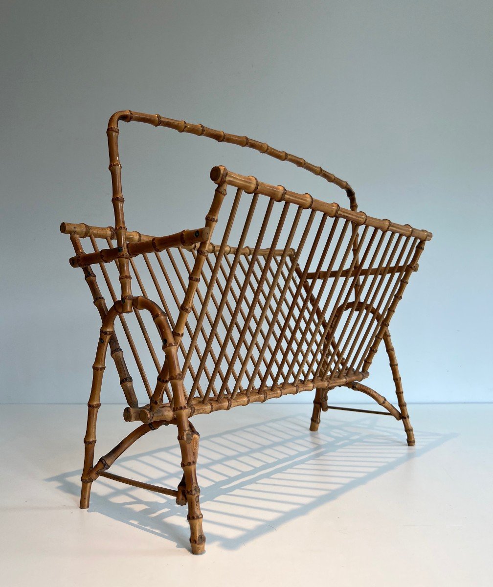 Faux-bamboo Rattan Magazine Rack. Very Fine Work. French Work. Circa 1950-photo-1