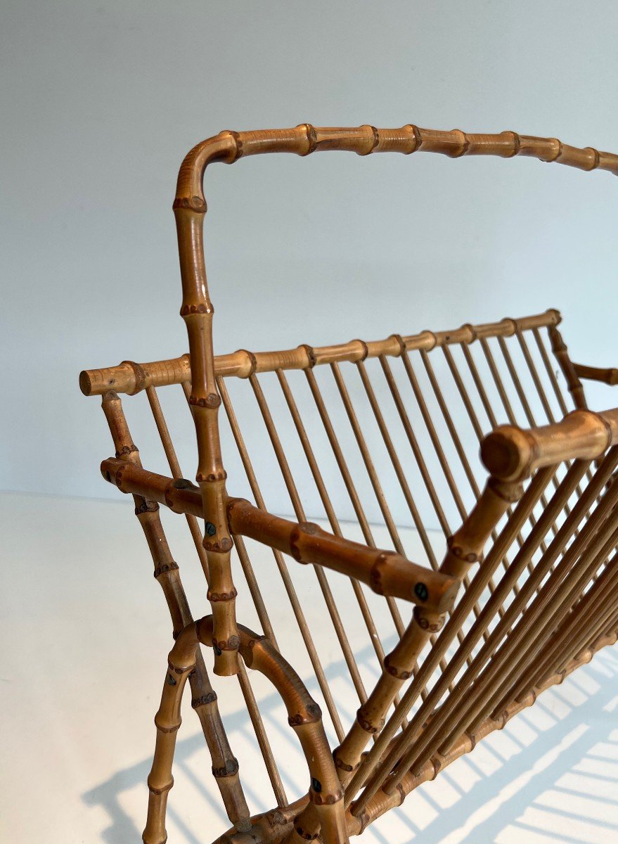 Faux-bamboo Rattan Magazine Rack. Very Fine Work. French Work. Circa 1950-photo-2