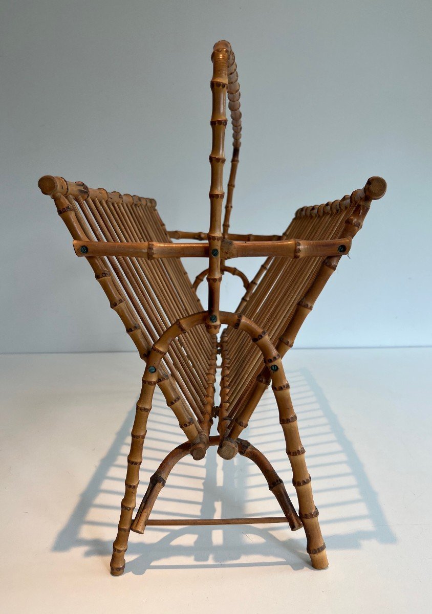 Faux-bamboo Rattan Magazine Rack. Very Fine Work. French Work. Circa 1950-photo-7