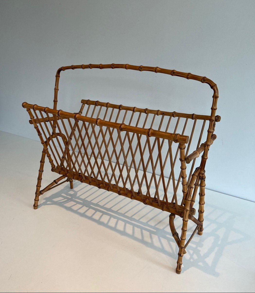 Faux-bamboo Rattan Magazine Rack. Very Fine Work. French Work. Circa 1950-photo-8