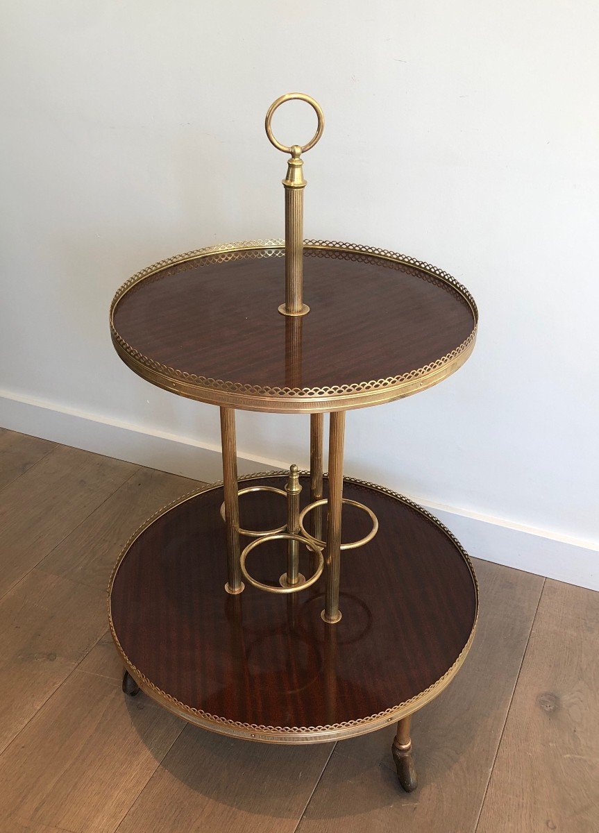 Round Rolling Table In Mahogany And Brass Attributed To Maison Jansen. French Work. Verse 1-photo-2