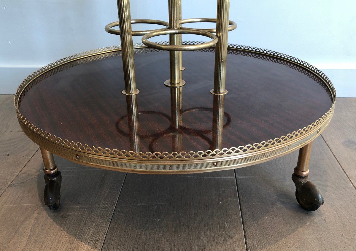Round Rolling Table In Mahogany And Brass Attributed To Maison Jansen. French Work. Verse 1-photo-4