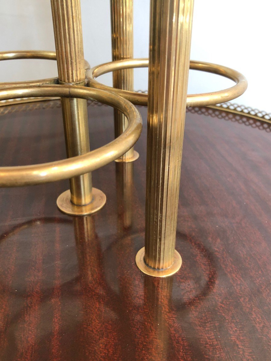 Round Rolling Table In Mahogany And Brass Attributed To Maison Jansen. French Work. Verse 1-photo-1