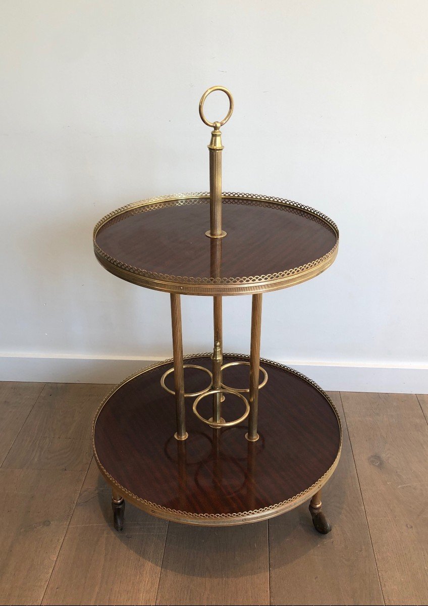 Round Rolling Table In Mahogany And Brass Attributed To Maison Jansen. French Work. Verse 1-photo-7