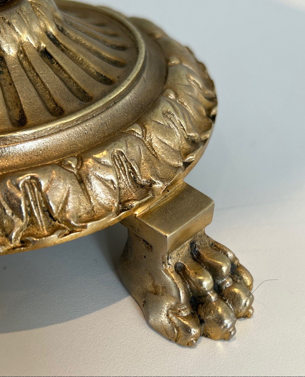 Cendrier Sur Pied De Style Néoclassique En Bronze, Verre Et Laiton. -photo-2