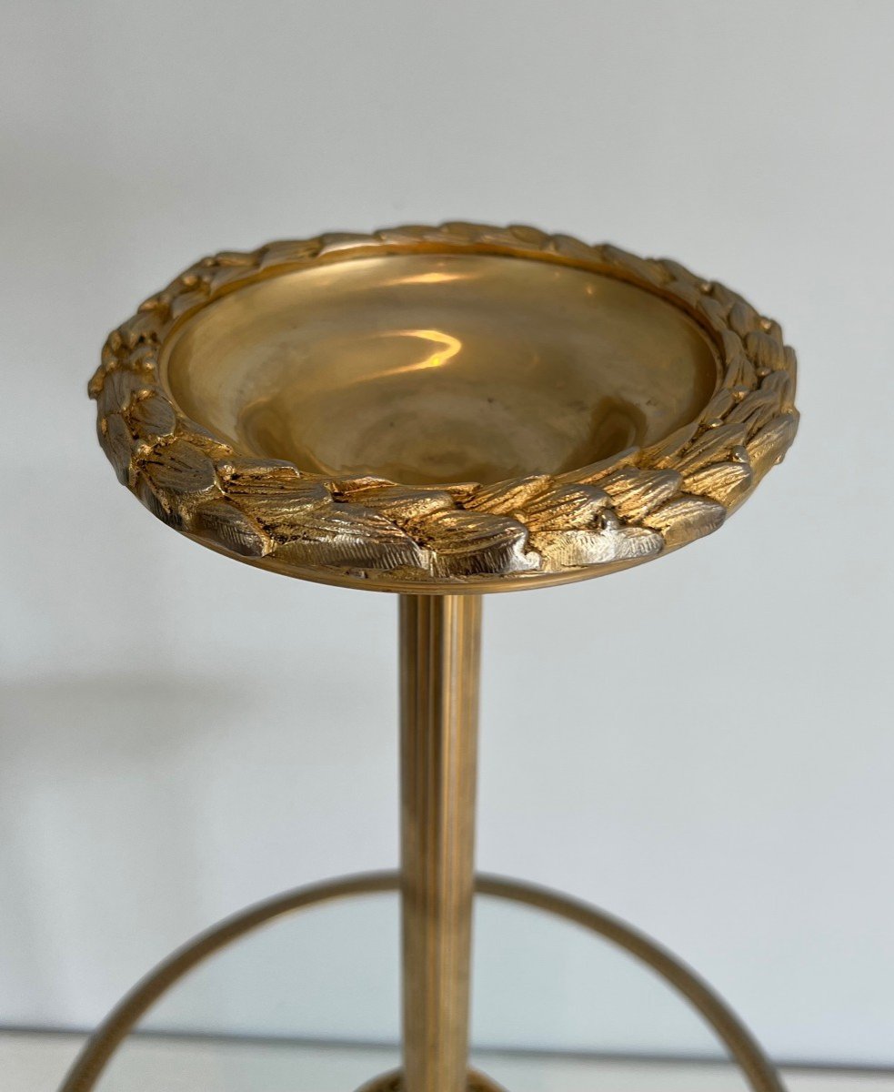 Cendrier Sur Pied De Style Néoclassique En Bronze, Verre Et Laiton. -photo-3