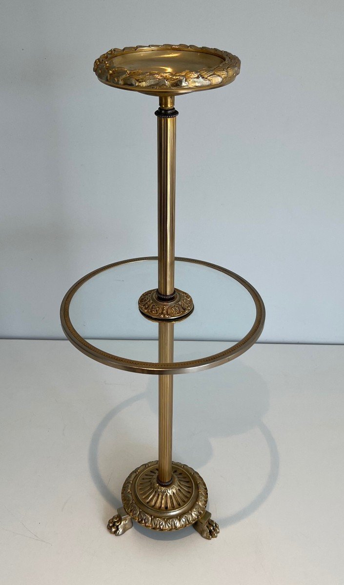 Cendrier Sur Pied De Style Néoclassique En Bronze, Verre Et Laiton. -photo-5