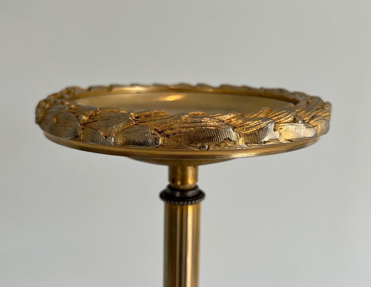 Cendrier Sur Pied De Style Néoclassique En Bronze, Verre Et Laiton. -photo-6