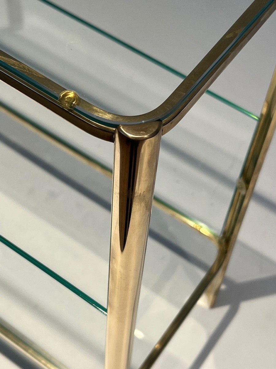 Magazine Rack In Polished Bronze And Glass. French Work Signed Jacques Théophile Lepelletier-photo-3