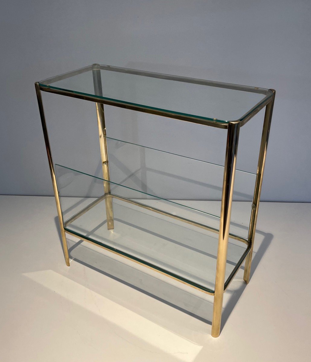 Magazine Rack In Polished Bronze And Glass. French Work Signed Jacques Théophile Lepelletier-photo-2