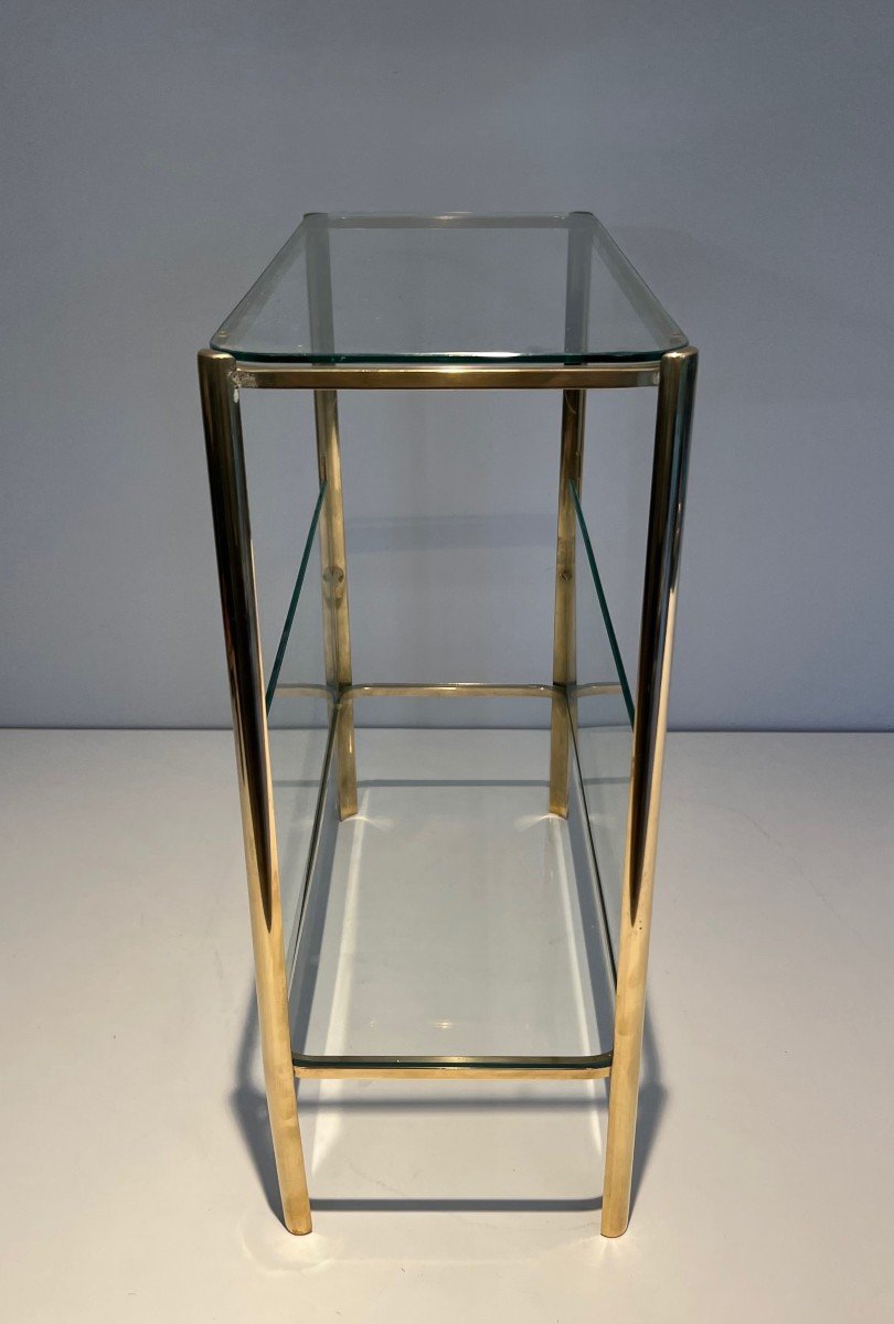 Magazine Rack In Polished Bronze And Glass. French Work Signed Jacques Théophile Lepelletier-photo-5