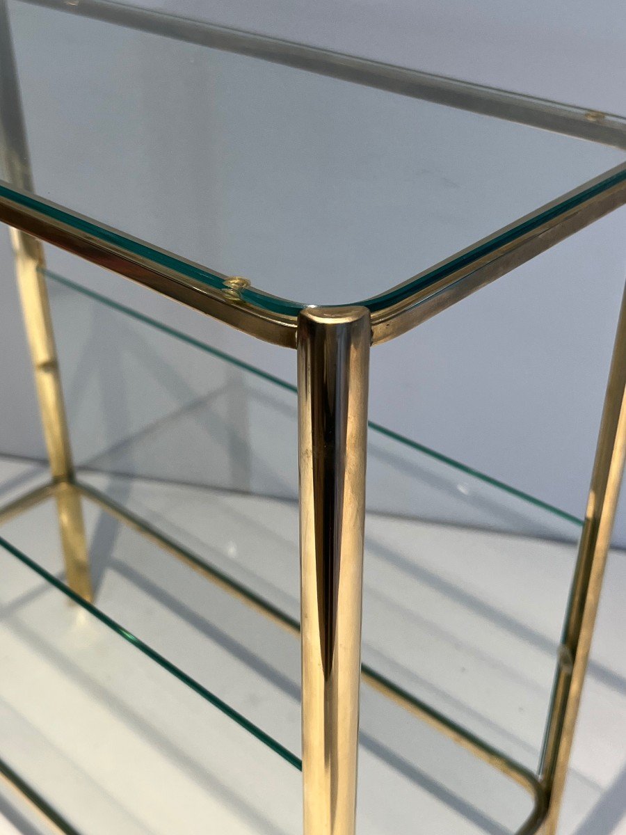 Magazine Rack In Polished Bronze And Glass. French Work Signed Jacques Théophile Lepelletier-photo-8