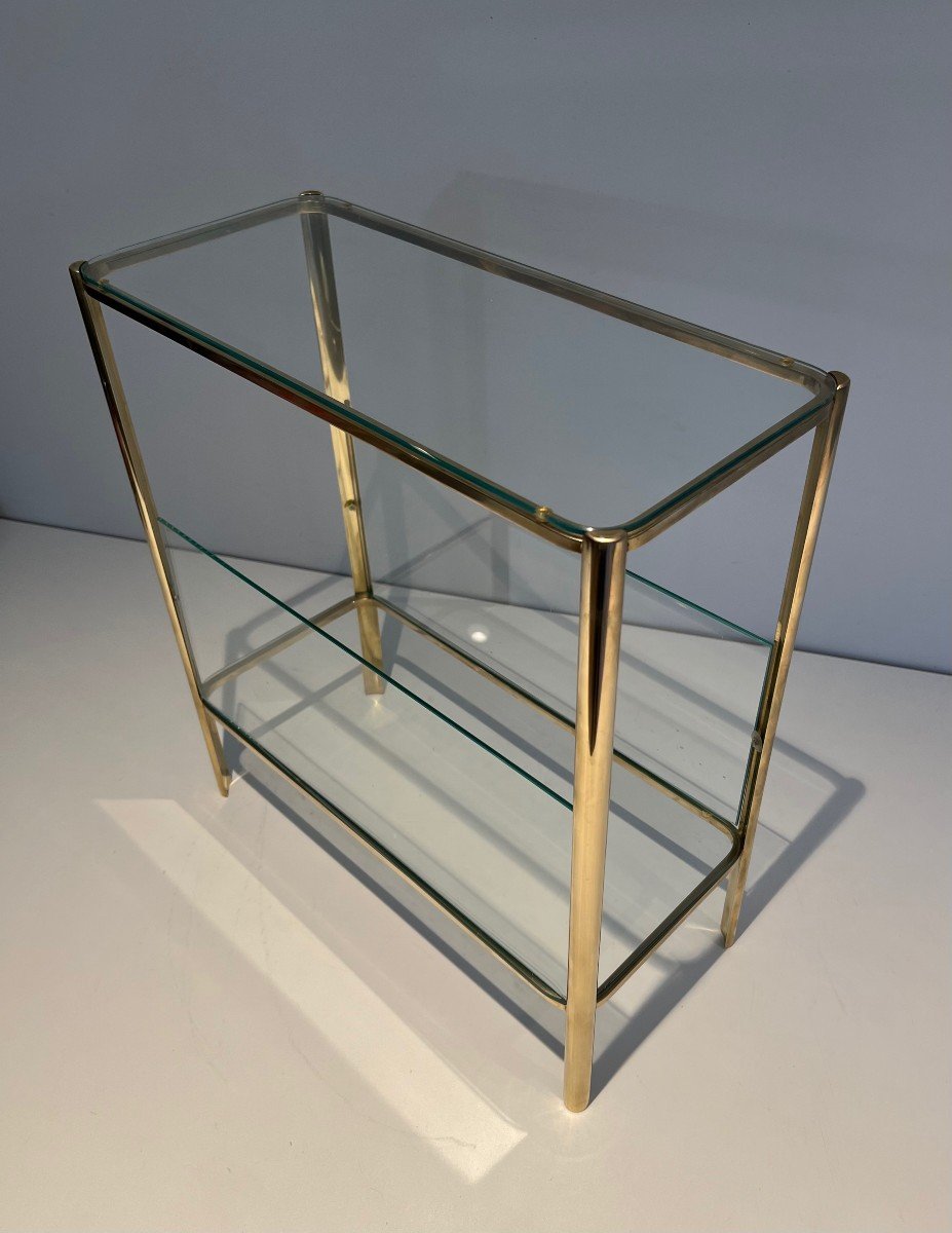 Magazine Rack In Polished Bronze And Glass. French Work Signed Jacques Théophile Lepelletier
