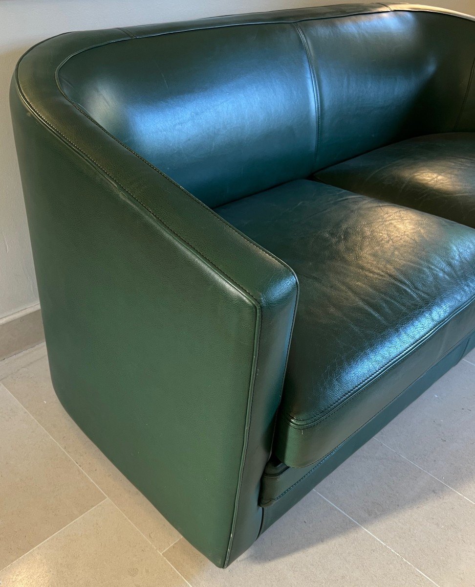 Art Deco Style Green Leather Three Seats Sofa. Circa 1980-photo-3