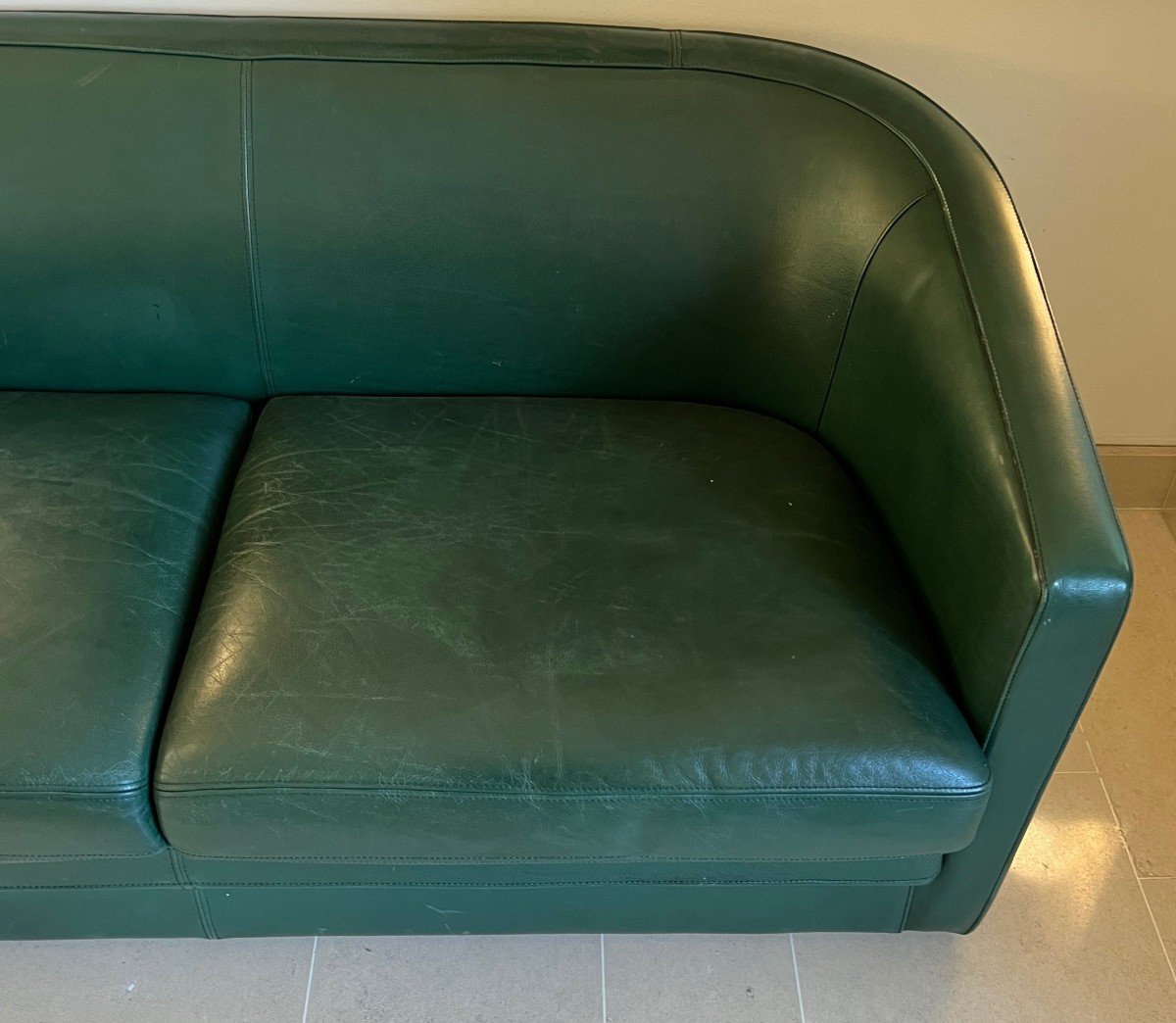 Art Deco Style Green Leather Three Seats Sofa. Circa 1980-photo-2