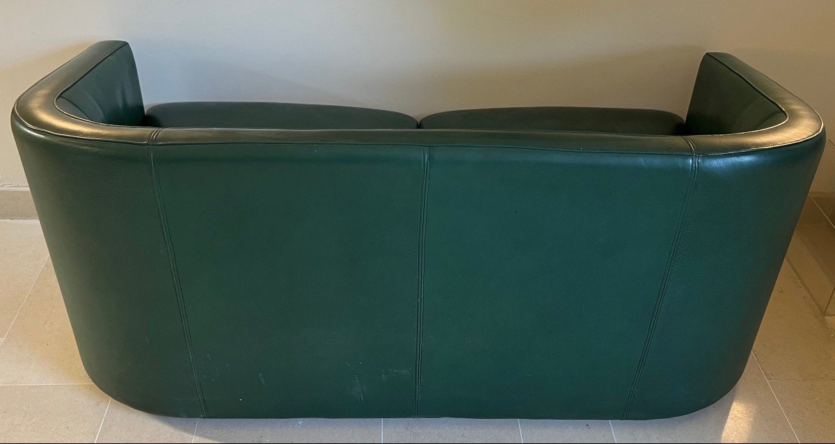 Art Deco Style Green Leather Three Seats Sofa. Circa 1980-photo-6