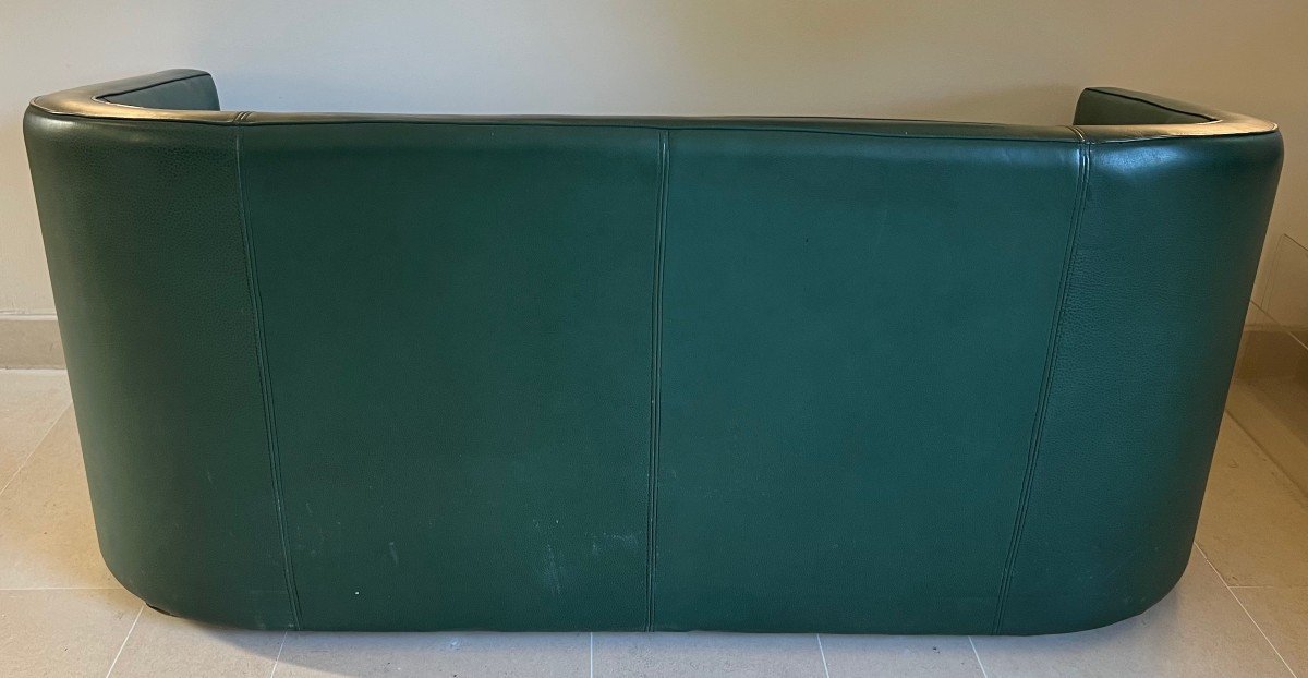 Art Deco Style Green Leather Three Seats Sofa. Circa 1980-photo-7