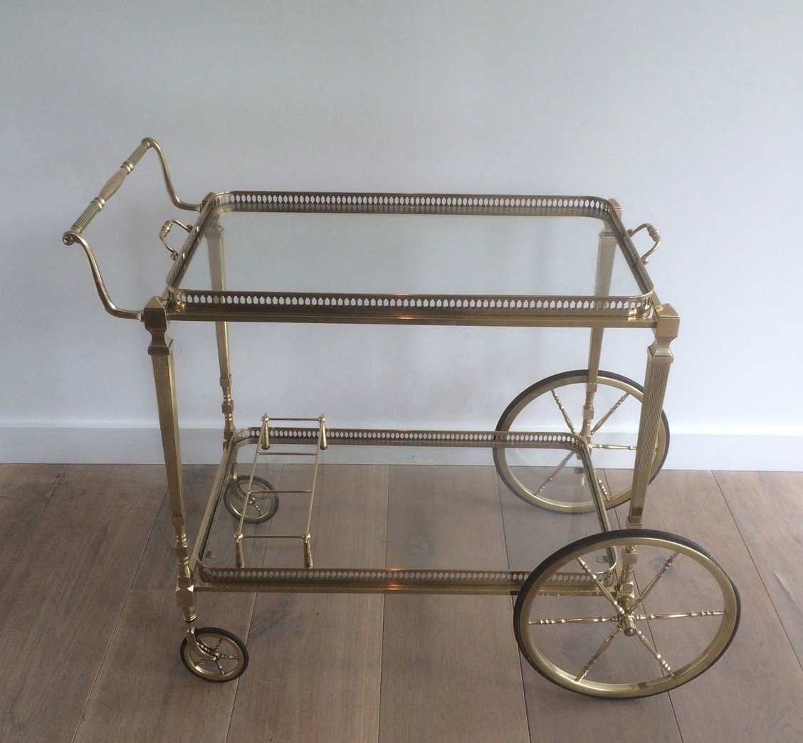 Neoclassical Style Brass Drinks Trolley With Removable Trays. French Work By Maison Jansen-photo-2