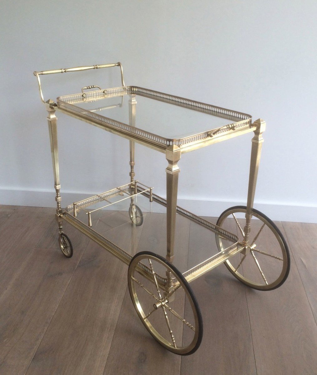 Neoclassical Style Brass Drinks Trolley With Removable Trays. French Work By Maison Jansen-photo-3