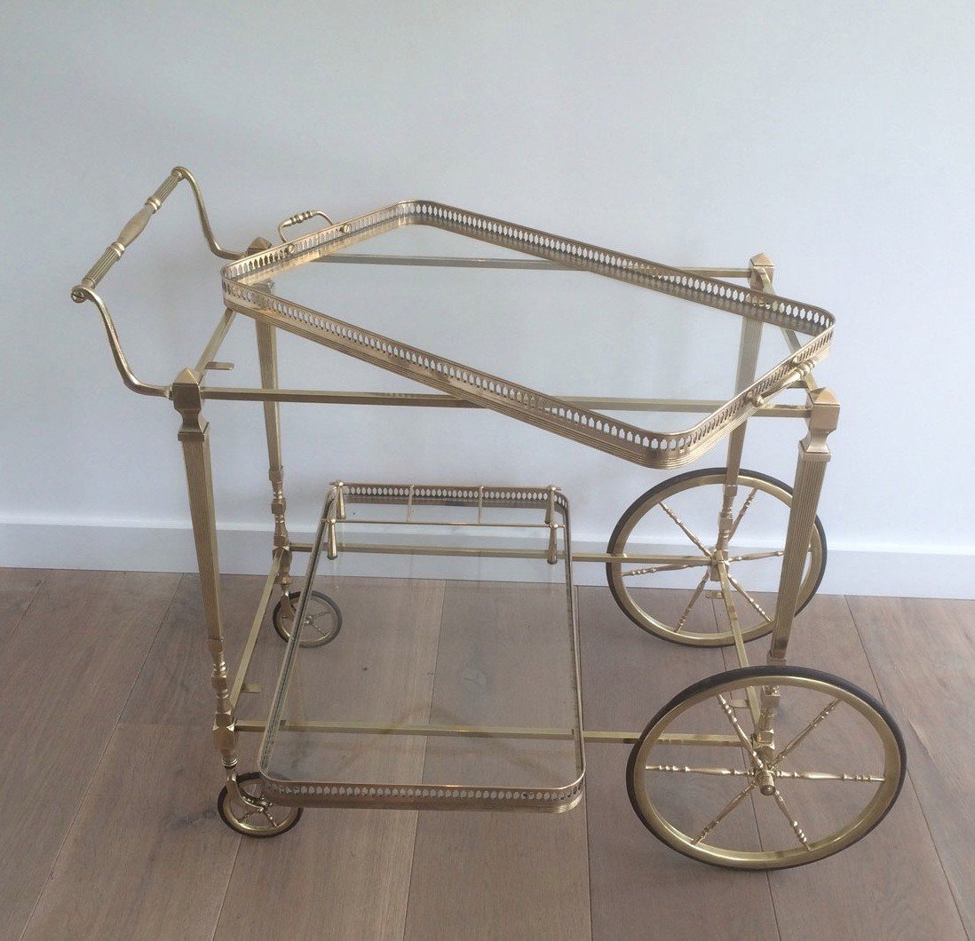 Neoclassical Style Brass Drinks Trolley With Removable Trays. French Work By Maison Jansen-photo-4